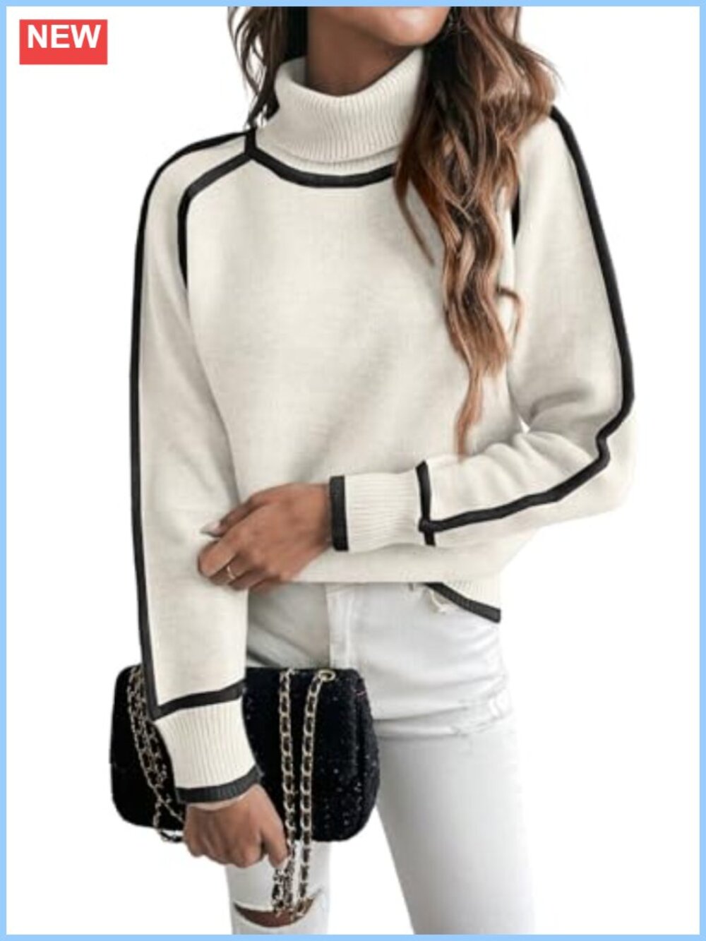 Cozy Turtleneck Sweater Women Fall Winter Color Block Knit Pullover